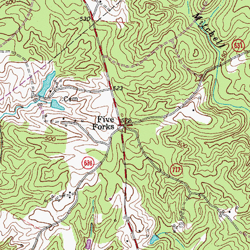 Topographic Map of Five Forks, VA