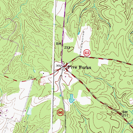 Topographic Map of Five Forks, VA