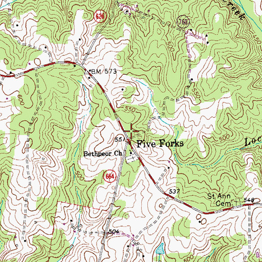 Topographic Map of Five Forks, VA