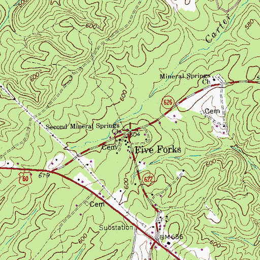 Topographic Map of Five Forks, VA