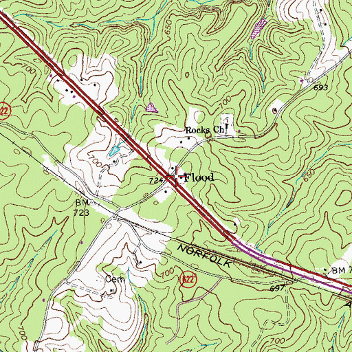Topographic Map of Flood, VA