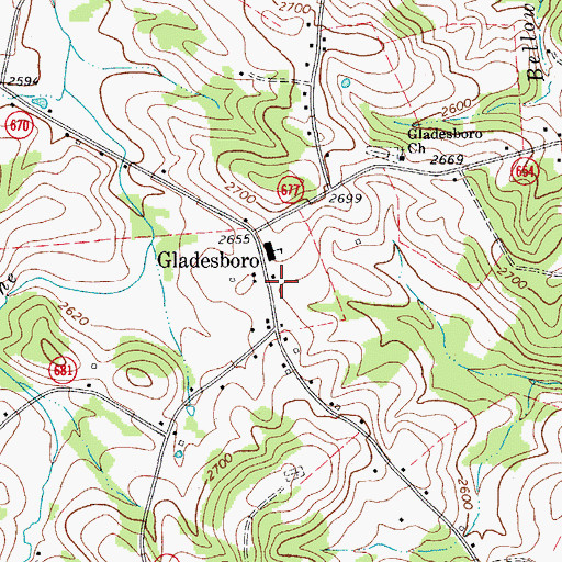 Topographic Map of Gladesboro, VA