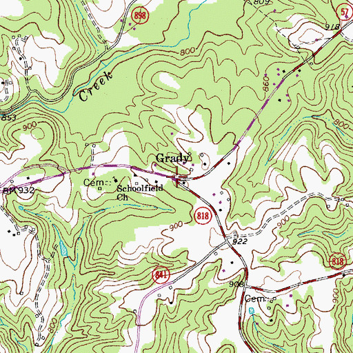 Topographic Map of Grady, VA