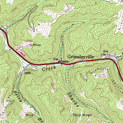 Topographic Map of Grimsleyville, VA