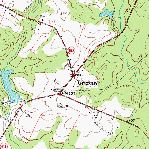 Topographic Map of Grizzard, VA