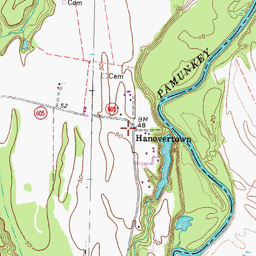 Topographic Map of Hanovertown, VA
