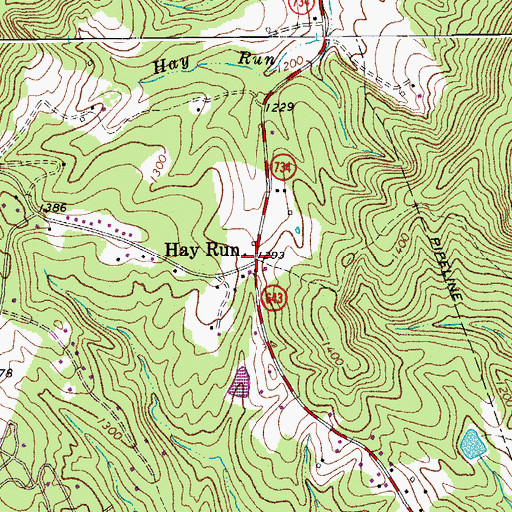 Topographic Map of Hay Run, VA