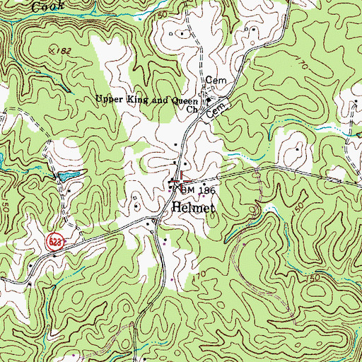 Topographic Map of Helmet, VA