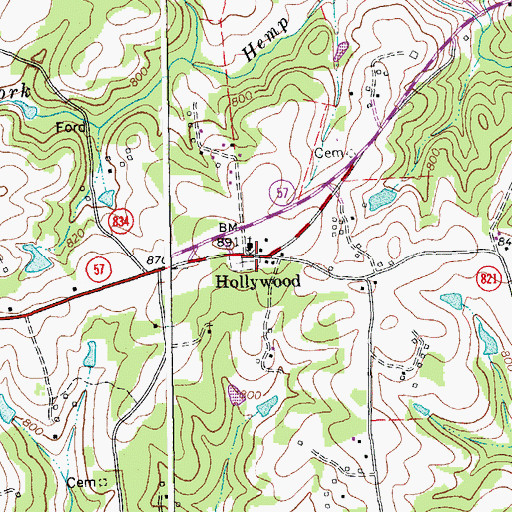Topographic Map of Hollywood, VA