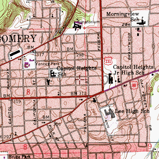 Topographic Map of Capitol Heights, AL