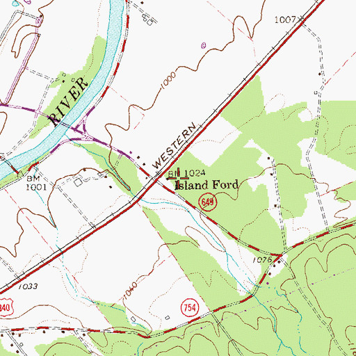 Topographic Map of Island Ford, VA