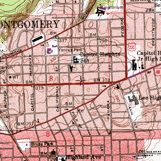 Topographic Map of Capitol Heights Church of Christ, AL