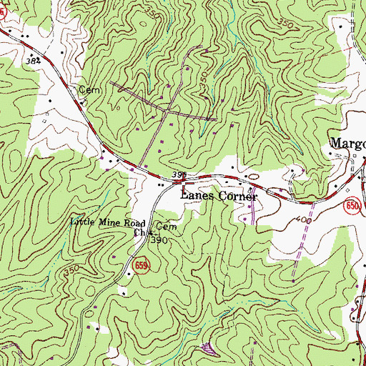 Topographic Map of Lanes Corner, VA