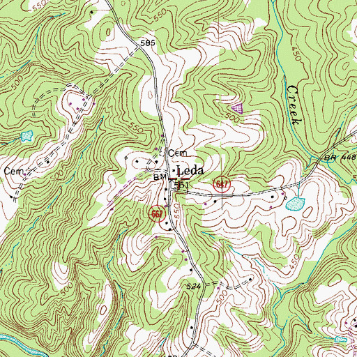 Topographic Map of Leda, VA