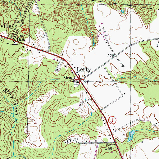 Topographic Map of Lerty, VA