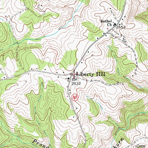 Topographic Map of Liberty Hill, VA