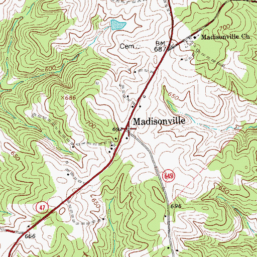 Topographic Map of Madisonville, VA