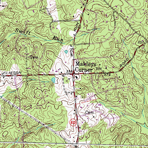 Topographic Map of Makleys Corner, VA