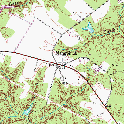 Topographic Map of Mangohick, VA