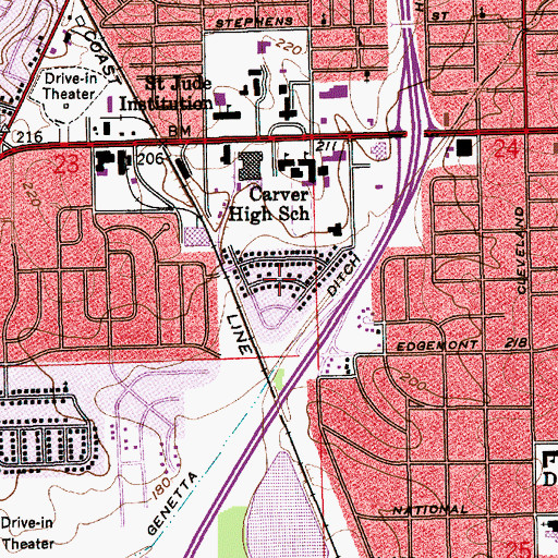 Topographic Map of Carver Park, AL