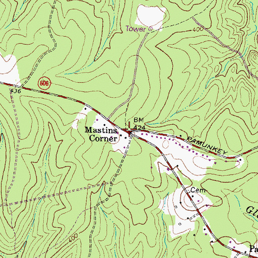 Topographic Map of Mastins Corner, VA