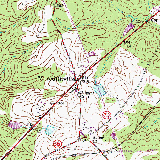 Topographic Map of Meredithville, VA