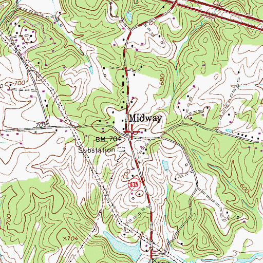 Topographic Map of Midway, VA