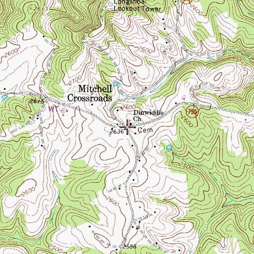 Topographic Map of Mitchell Crossroads, VA