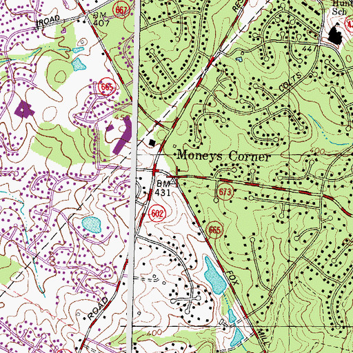 Topographic Map of Moneys Corner, VA