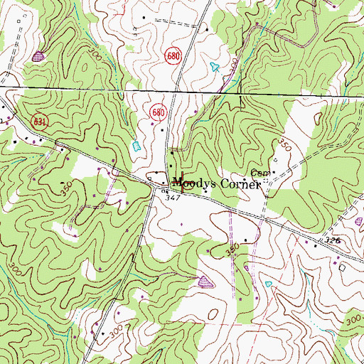 Topographic Map of Moodys Corner, VA
