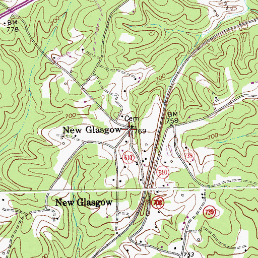 Topographic Map of New Glasgow, VA