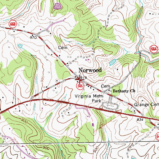 Topographic Map of Norwood, VA