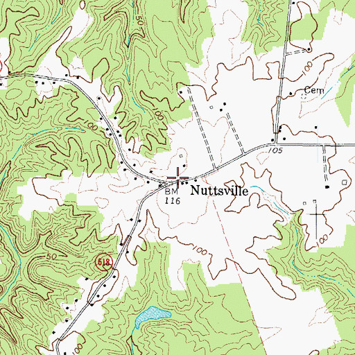 Topographic Map of Nuttsville, VA