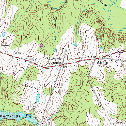 Topographic Map of Olivers Corner, VA