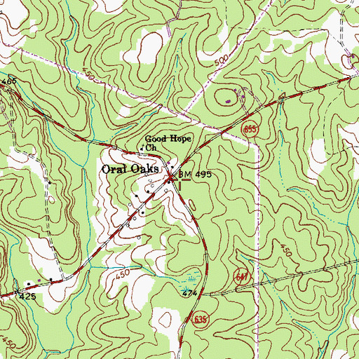 Topographic Map of Oral Oaks, VA