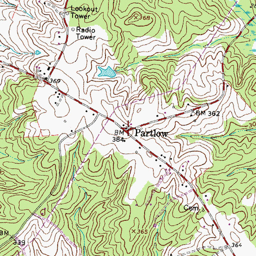 Topographic Map of Partlow, VA