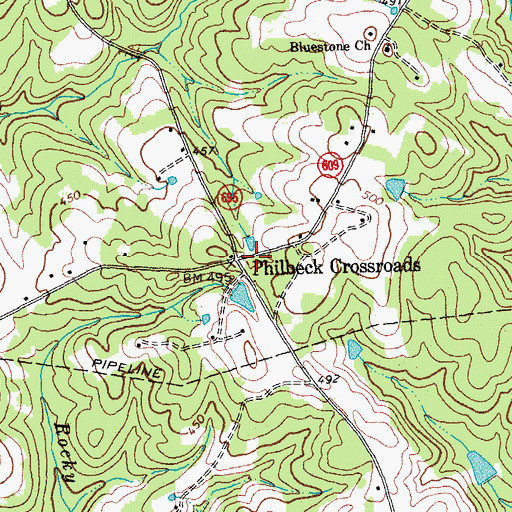 Topographic Map of Philbeck Crossroads, VA