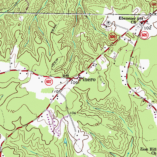 Topographic Map of Pinero, VA