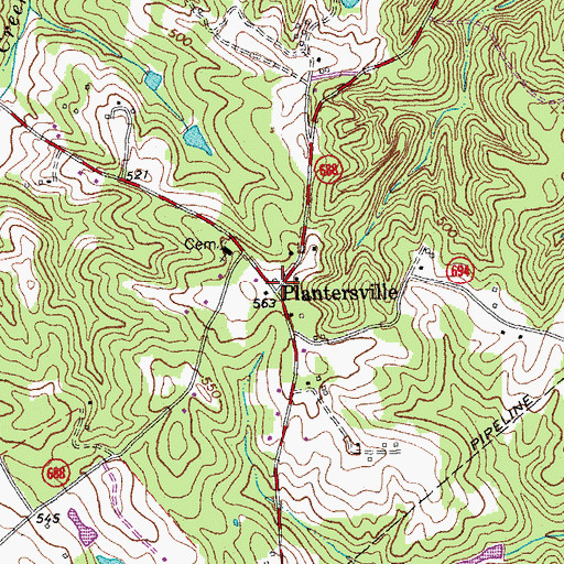 Topographic Map of Plantersville, VA