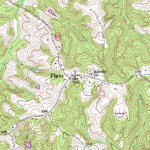 Topographic Map of Plato, VA