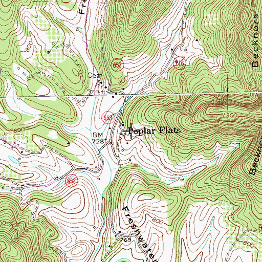 Topographic Map of Poplar Flats, VA