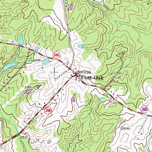 Topographic Map of Post Oak, VA