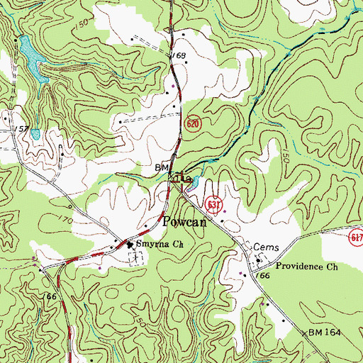 Topographic Map of Powcan, VA