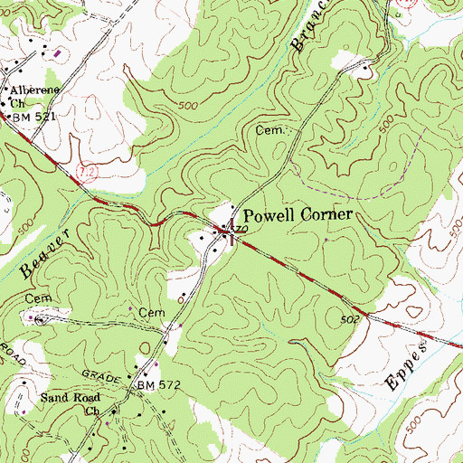 Topographic Map of Powell Corner, VA
