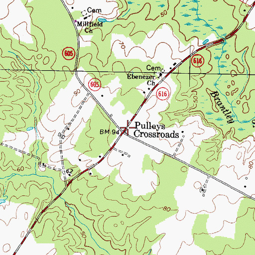 Topographic Map of Pulleys Crossroads, VA