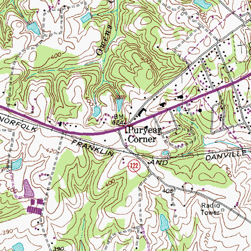 Topographic Map of Puryear Corner, VA