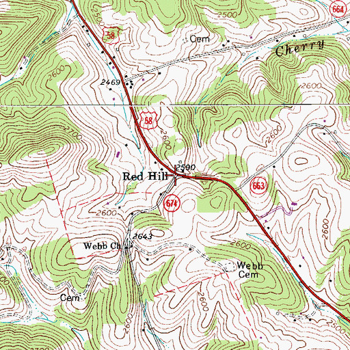 Topographic Map of Red Hill, VA