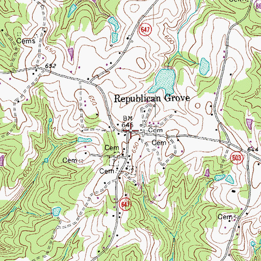 Topographic Map of Republican Grove, VA