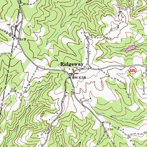 Topographic Map of Ridgeway, VA