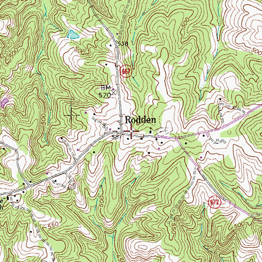 Topographic Map of Rodden, VA